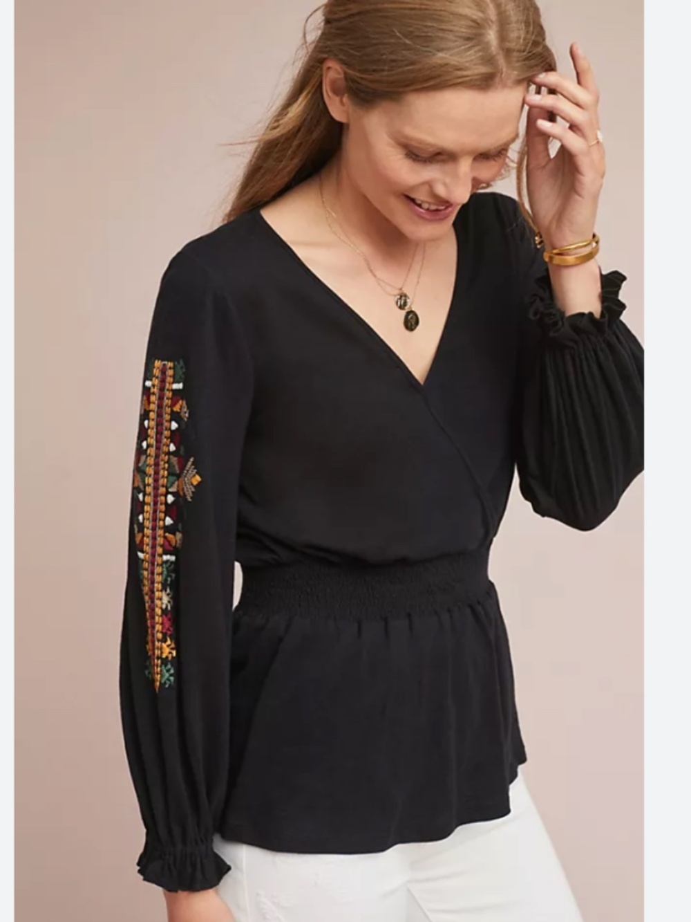 Anthropologie Ranna Gill Embroidered Peplum top Size M